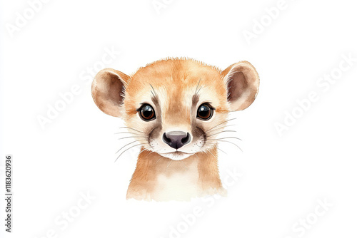 Cute watercolor fossa illustration with a happy expression, perfect for nurseries photo