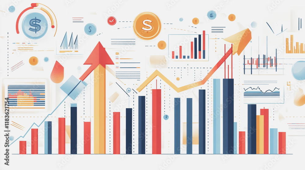 Abstract white background with Colorful charts and graphs with statistics to innovative analyze business potential and forecast future development of companies growth. Abstract white background with Colorful charts and graphs with statistics to innovative analyze business potential and forecast future development of companies growth.