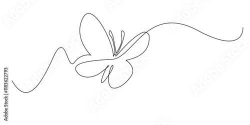 continuous line drawing of butterfly.one line drawing of flying butterfly.single line vector illustration.isolated white background