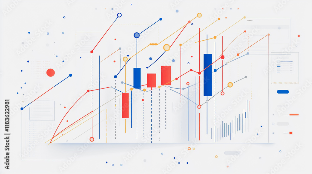 Obraz premium Abstract white background with Colorful charts and graphs with statistics to innovative analyze business potential and forecast future development of companies growth.