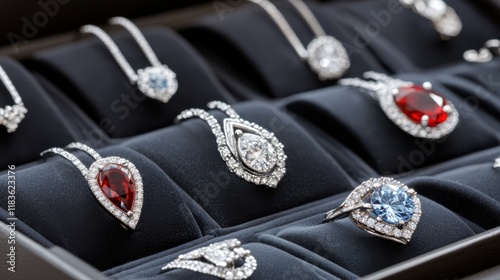 Intricate handcrafted jewelry displayed elegantly on deep velvet, capturing a sense of luxury and craftsmanship. photo