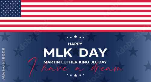 I have a dream quote with flag on blue background. Banner of memorial day.