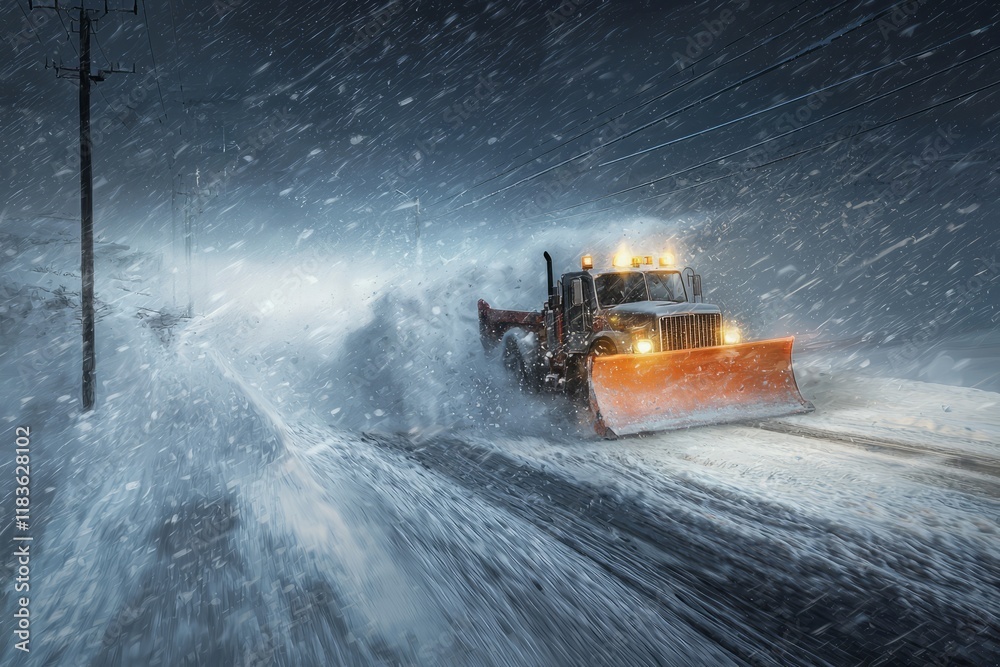 A snowplow pushing snow to the side of a highway, but the snow is piling up faster than, Generative AI A snowplow pushing snow to the side of a highway, but the snow is piling up faster than, Generative AI