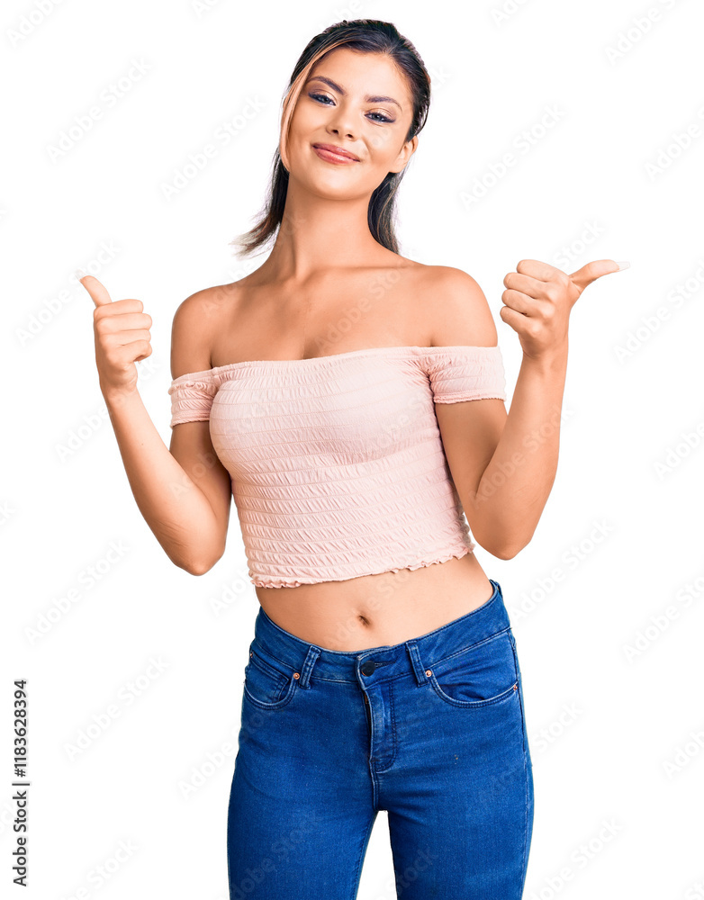 Φωτογραφία Young beautiful woman wearing casual clothes approving doing positive gesture with hand, thumbs up smiling and happy for success