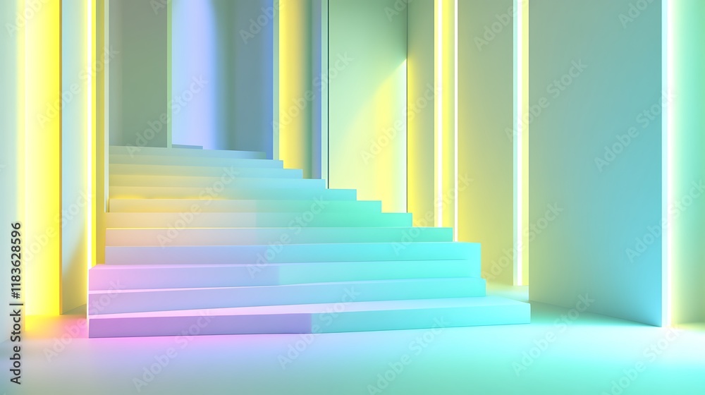 Fototapeta premium Pastel Staircase Ascending in a Luminous Room
