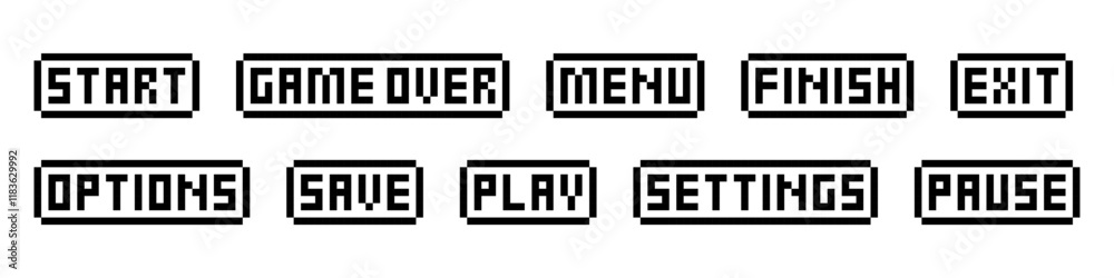 Game buttons icon set pixel art