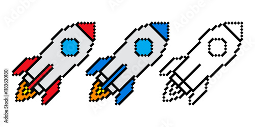 Rocket icon pixel art vintage illustration
