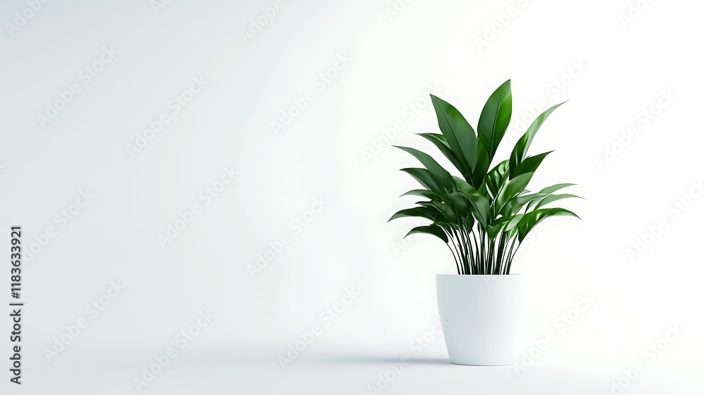 Fototapeta premium A potted plant sits in a white vase on a white background