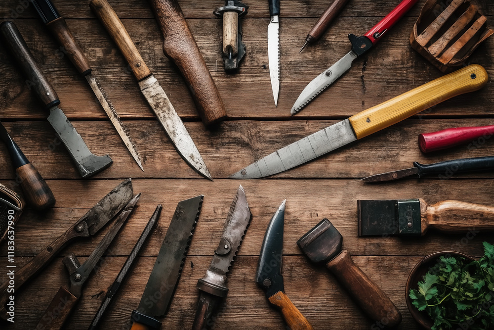 Garden tools on a garden table, gardening concept background. Garden tools on a garden table, gardening concept background.