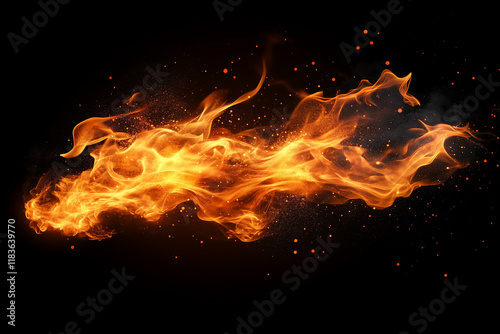 Burning flame isolated on a black background..