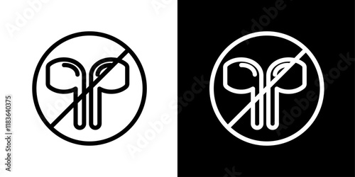 No earbuds allowed sign vector set in stroke style