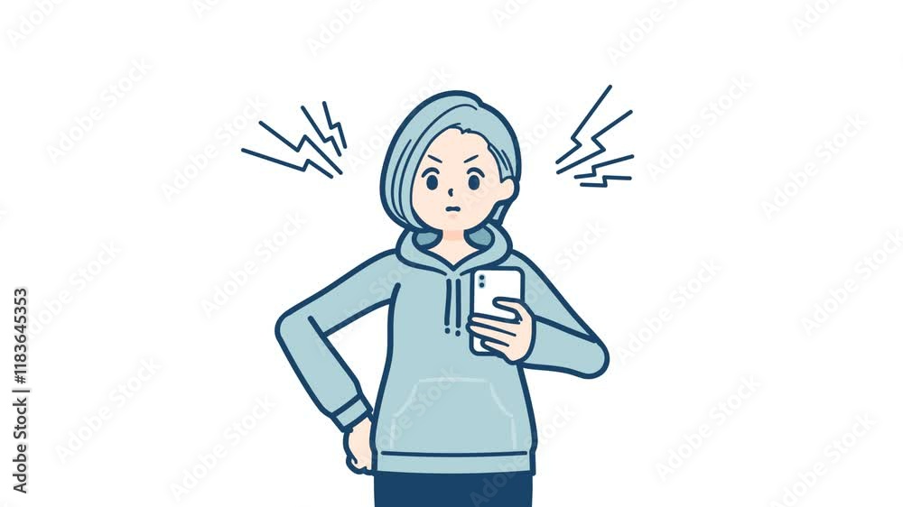 Hoodie woman_smartphone angry_with alpha channel Hoodie woman_smartphone angry_with alpha channel
