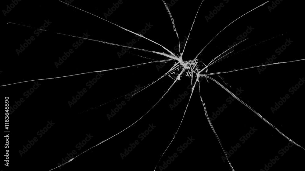 Abstract cracked screen effect with intricate jagged fractures and a clean dark background for cinematic use