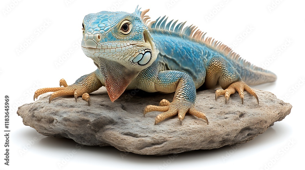 Obraz premium Azure Iguana: Serene Reptile on Grey Rock, Vibrant Tropical Still Life