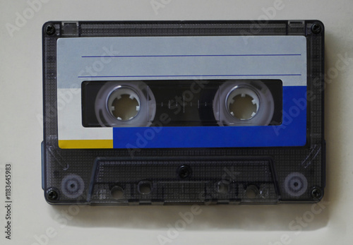 transparent Audio cassette tape, side A, isolated on white background. made in Japan. isolated on white background.