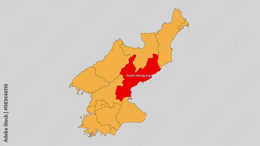 South Hamgyong map animated video. The location is highlighted on the North Korea map. Colour map with Gray background in video format. South Hamgyong map animated video. The location is highlighted on the North Korea map. Colour map with Gray background in video format.