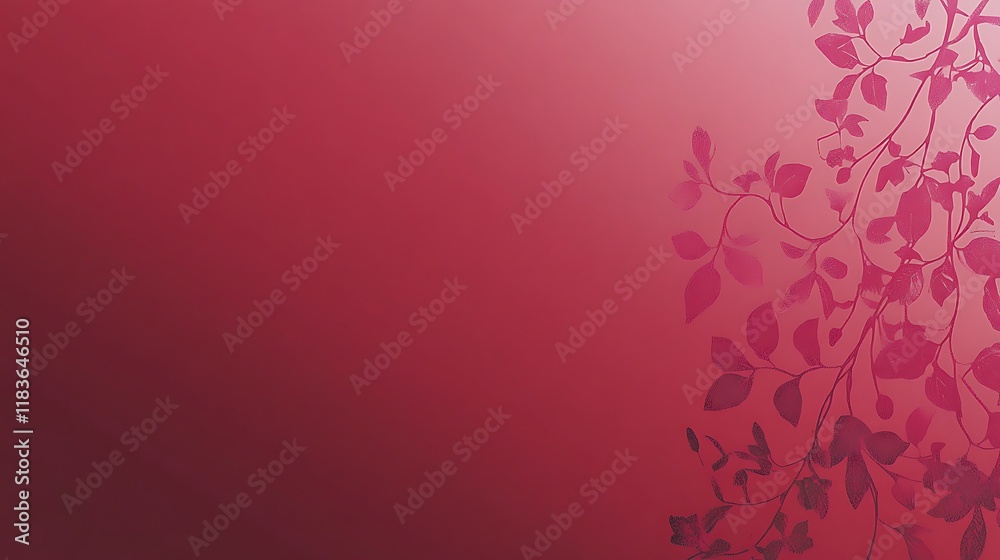 Crimson Background with Delicate Leaf Branch Design Crimson Background with Delicate Leaf Branch Design
