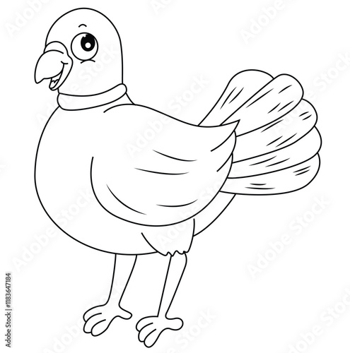 Cute cartoon hand drawn vector pigeon coloring page.