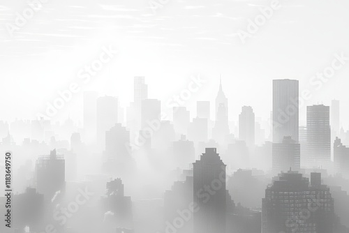 Wallpaper Mural Freezing fog hangs over the city, softening the harsh lines of skyscrapers. The whole skyline, Generative AI Torontodigital.ca