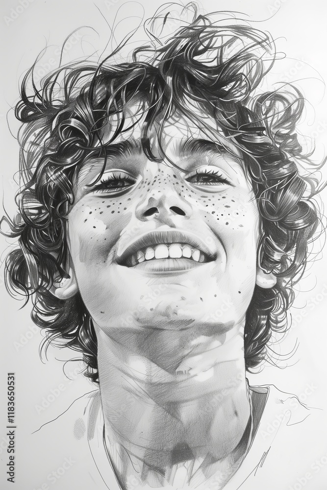 A joyful child with curly hair and freckles smiling brightly, capturing innocence and happiness in a natural portrait. A joyful child with curly hair and freckles smiling brightly, capturing innocence and happiness in a natural portrait.
