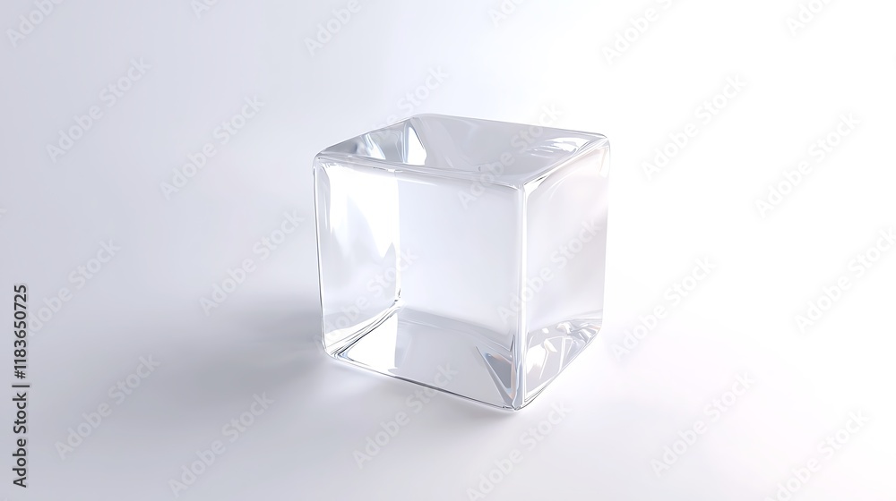 A clear cube is sitting on a white background A clear cube is sitting on a white background