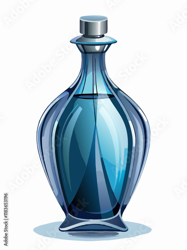 A sleek and modern blue glass bottle with a stylish, minimalist design on a white background.
