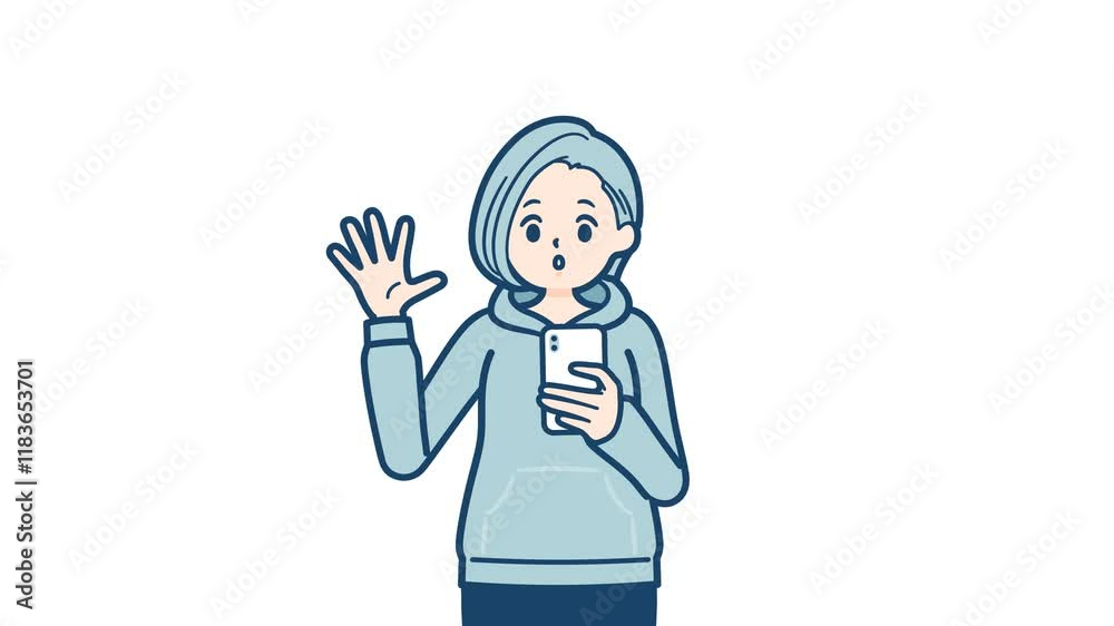 Hoodie woman_smartphone surprised_with alpha channel Hoodie woman_smartphone surprised_with alpha channel