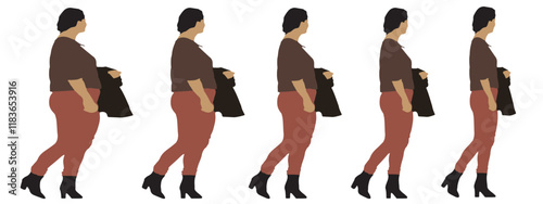 Conceptual fat overweight obese female vs slim fit healthy body after weight loss or diet on white background banner. A  fitness, nutrition or obesity, health shape illustration vector as silhouettes