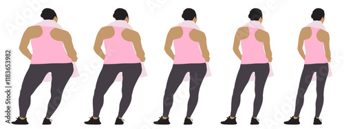Conceptual fat overweight obese female vs slim fit healthy body after weight loss or diet on white background banner. A  fitness, nutrition or obesity, health shape illustration vector as silhouettes