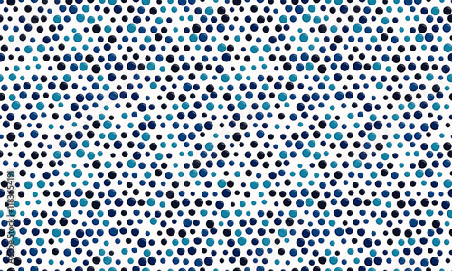 Vibrant blue and black circles scattered on a white background create a dynamic, playful pattern. Ideal for website backgrounds, textile designs, or playful branding.