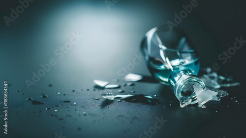 Wallpaper Mural Close-up of a shattered glass bottle with spilled liquid, symbolizing the dangers of alcohol, on a dark background with copy space. Alcohol abuse, addiction, and health risks concept. Torontodigital.ca