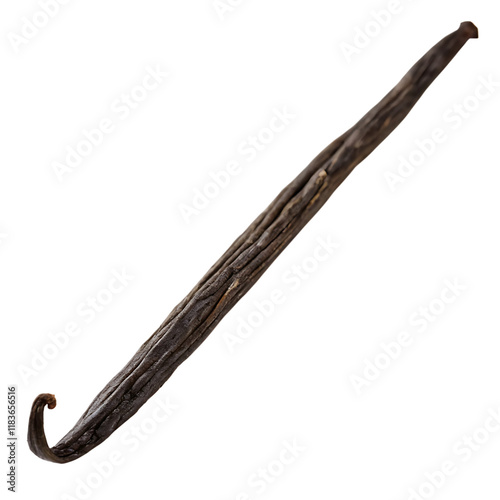 Single vanilla bean pod on a transparent background