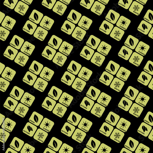 Four seasons symbols concept design pattern seamless isolated on black background