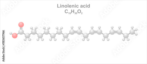 Linolenic acid. Simplified scheme of the molecule. photo