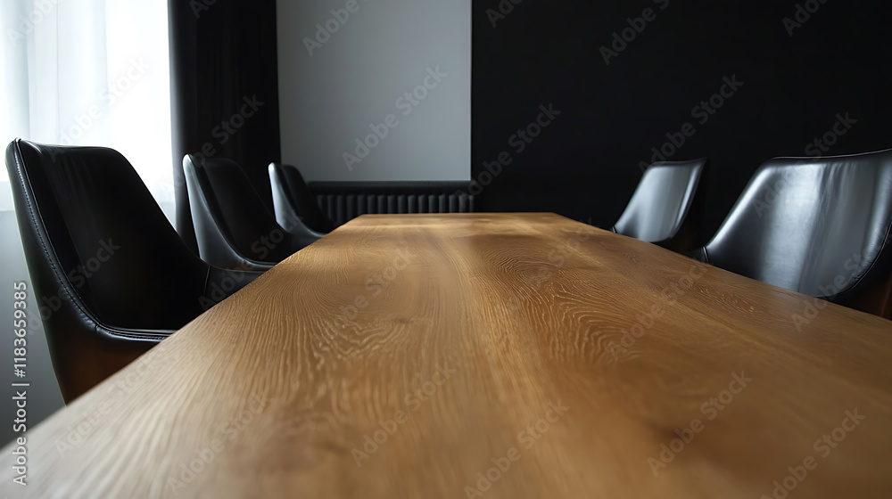 Black chairs and leather sofa at wooden dining table, interior design of modern dining room, technology Black chairs and leather sofa at wooden dining table, interior design of modern dining room, technology