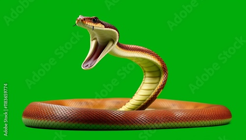 Aggressive Brown Snake on Green Screen