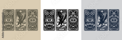 modern and minimal eagle playing card tattoo design