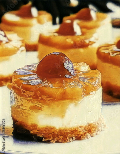 A colored pencil illustration featuring a delicious cake with pineapple on top.