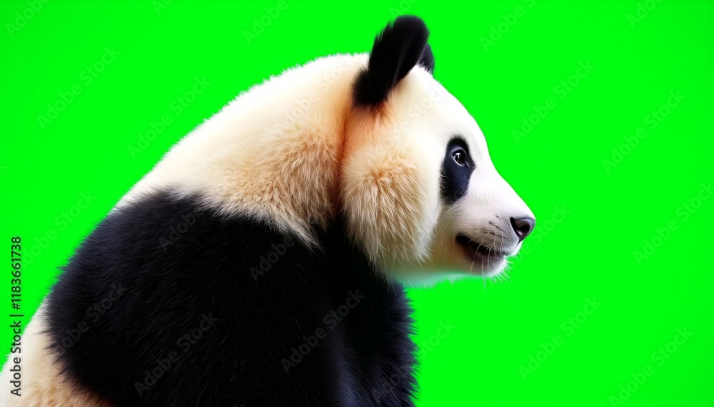 Close-up Profile of an Adorable Giant Panda against a Green Screen Background Close-up Profile of an Adorable Giant Panda against a Green Screen Background