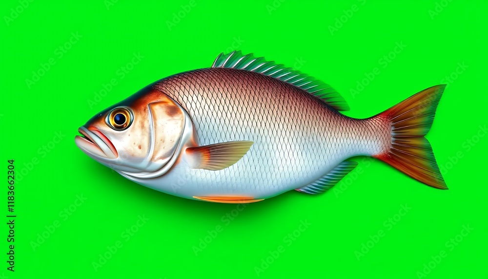 Closeup of a Red and White Spotted Fish on Green Background Closeup of a Red and White Spotted Fish on Green Background