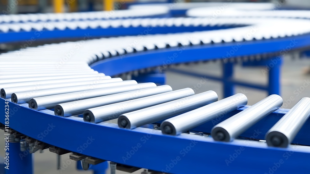 Factory Roller Conveyor System Curves Through Production Line Factory Roller Conveyor System Curves Through Production Line