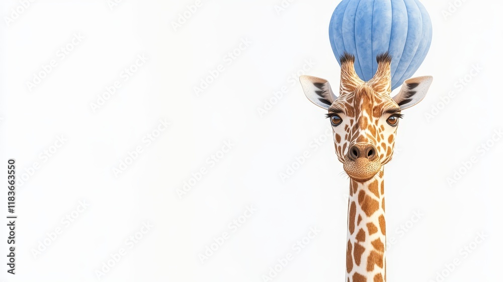 Obraz premium A giraffe with a blue hat on its head