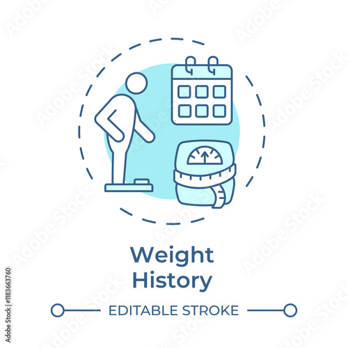 Weight history soft blue concept icon. Fat measurement, scales. Obesity management, control. Round shape line illustration. Abstract idea. Graphic design. Easy to use in infographic, presentation