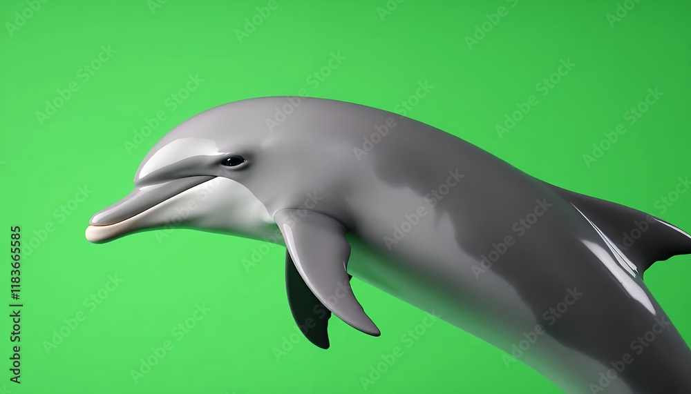 Fototapeta premium Playful Dolphin Leaping Against Green Screen Background