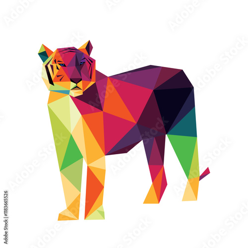 Tiger icon in colorful illustration abstract vector. Low Poly Polygonal vector of tiger. Tiger colorful polygon for kids animal book
