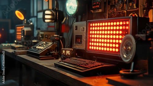 Retro Tech: Vintage Computer Setup with Warm Lighting photo