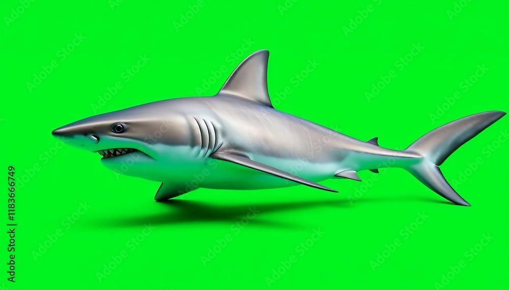 Fototapeta premium Powerful Shark Swimming Against Green Screen Background