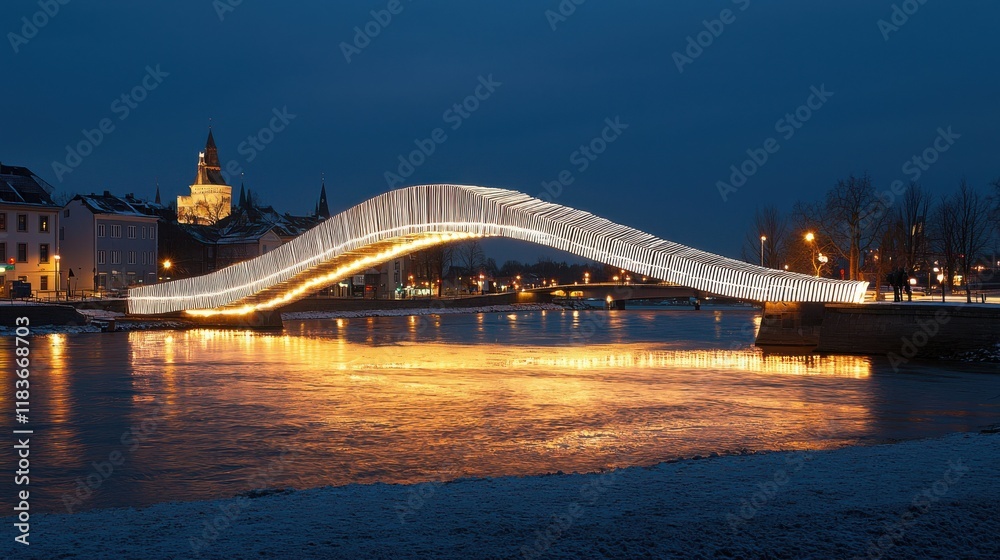 Obraz premium Creating a dreamy piano key bridge over a sparkling stream enchanting nighttime scene artistic photography fantasy concept