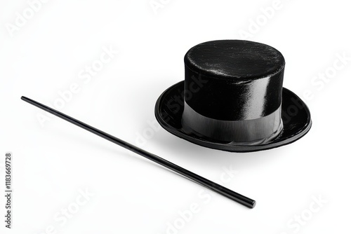 A magician s trick featuring a wand and hat on a white background photo