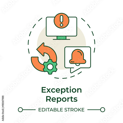 Exception reports multi color concept icon. Discrepancies between planned and actual performance. MRP output. Round shape line illustration. Abstract idea. Graphic design. Easy to use in booklet